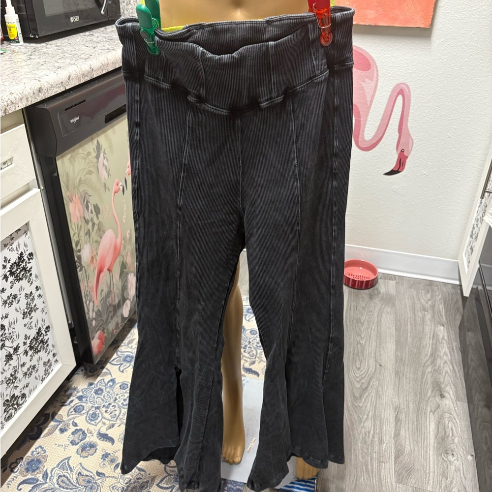 FP Movement Black Ribbed Kick Flare Leggings Pants L